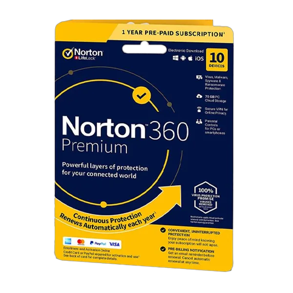 Norton 360 Premium + 75 GB Cloud storage 10-Devices 1 year EURO